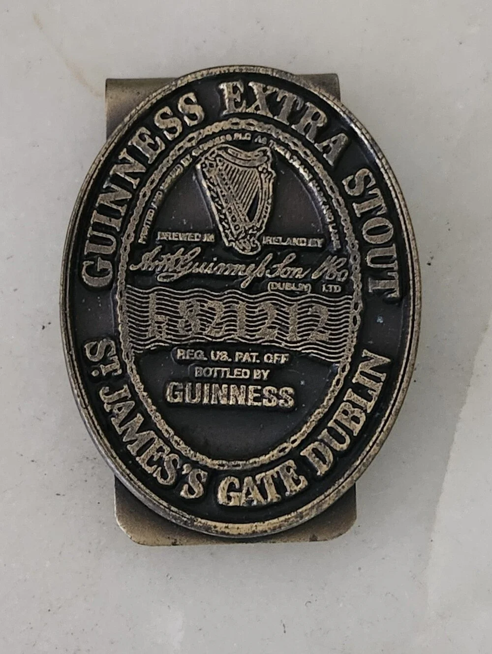 Guinness Extra Stout St. James Gate Dublin Money Clip in Black and Antique Gold